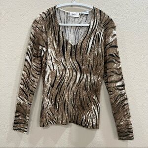 NEIMAN MARCUS CASHMERE COLLECTION SWEATER WOMEN SZ M ANIMAL PRINT CASUAL LUXURY